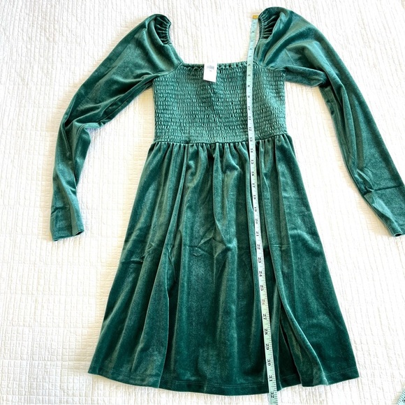 NWT Gap Velvet Smocked Puff Long Sleeve Mini Dress in Green Pine Size XS - Picture 9 of 11